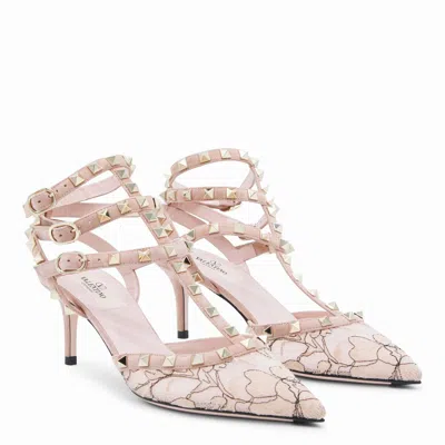 Valentino Floral Pattern Open Side Stiletto Pumps In Neutral