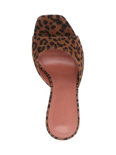 Amina Muaddi Leopard Print Suede High-heeled Mules In Brown