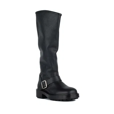Copenhagen Black Boot With Buckle In Grained Leather In Black