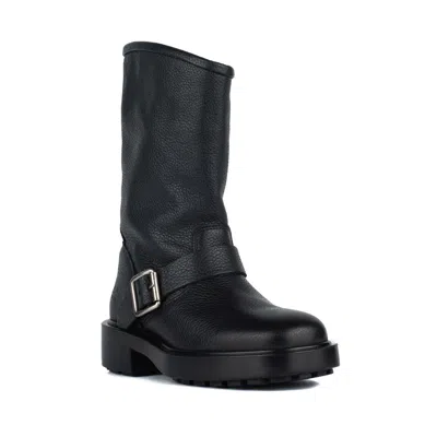 Copenhagen Black Ankle Boot With Buckle In Grained Leather In Black