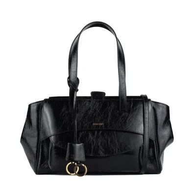 Hidesins Basset Elisir Black Shiny Calfskin Bag In Black