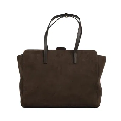 Hidesins Dark Brown Suede And Smooth Leather Flap L Bag In Brown