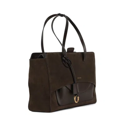 Hidesins Dark Brown Suede And Smooth Leather Flap L Bag In Brown