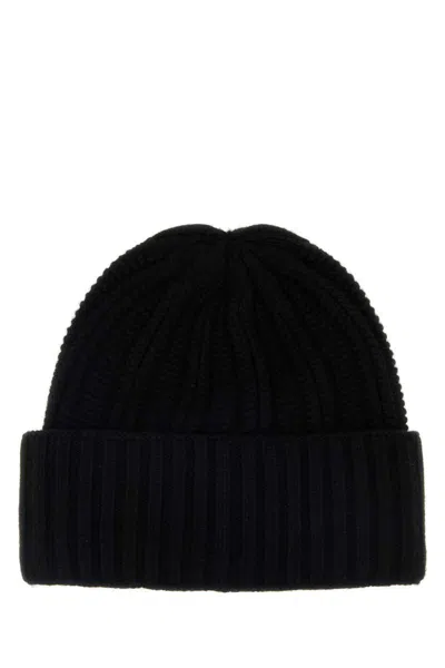 Max Mara Ribbed Logo-patch Beanie Hat In Black