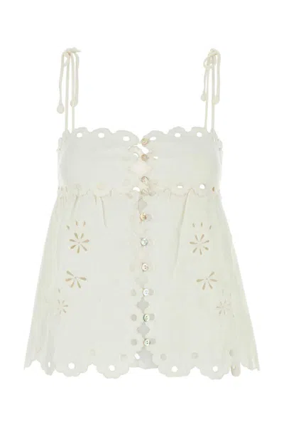 Farm Rio White Linen Top In White