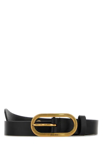 Miu Miu Adjustable Leather Belt Gold-tone Buckle In Black