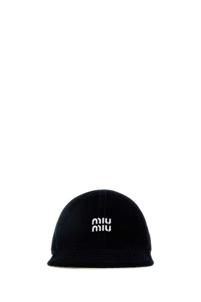 Miu Miu Midnight Blue Velvet Baseball Cap In Black