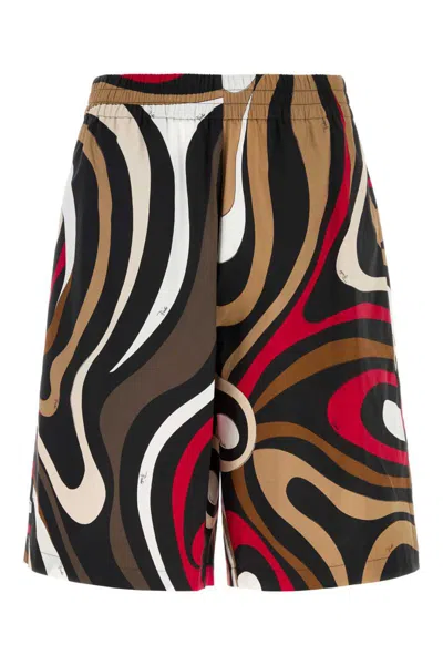 Pucci Knee Length Bermuda Shorts With Bold Print In Black