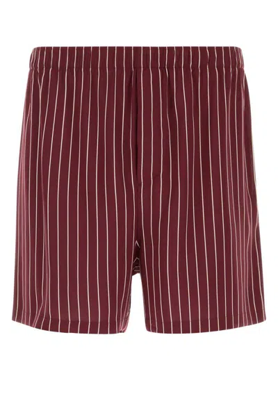 Saint Laurent Striped Viscose Shorts Featuring Embroidery Detail In Brown
