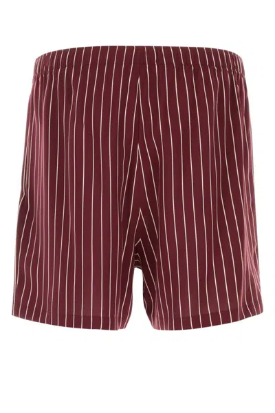 Saint Laurent Striped Viscose Shorts Featuring Embroidery Detail In Brown