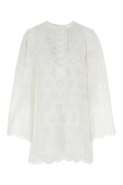 Chloé Mini Dress With Flared Sleeves And Scalloped Hem In Multi
