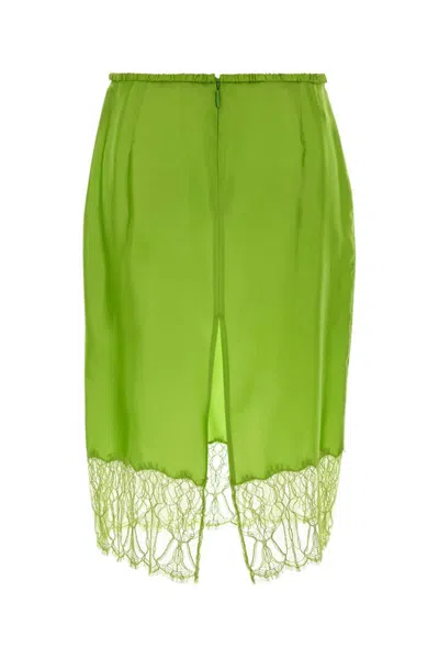 Gucci Satin Skirt With Back Slit And Lace Hem In Green