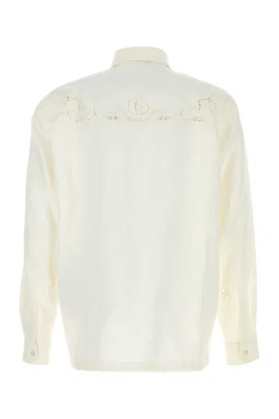 Gucci Long Sleeve Linen Polo Shirt With Chest Pocket In Multi