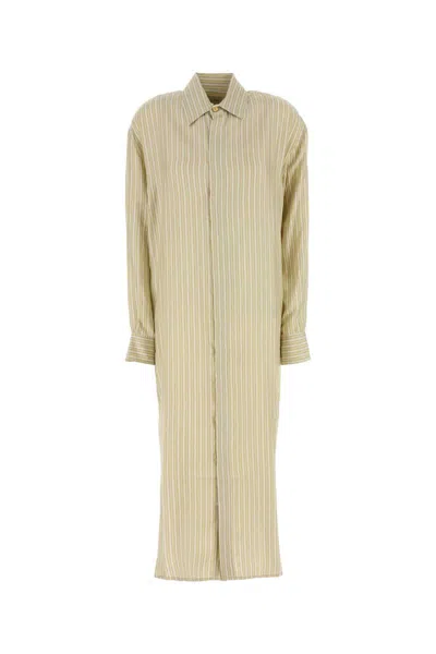 Le Kasha Striped Silk Shirt Dress With Long Sleeves In Brown