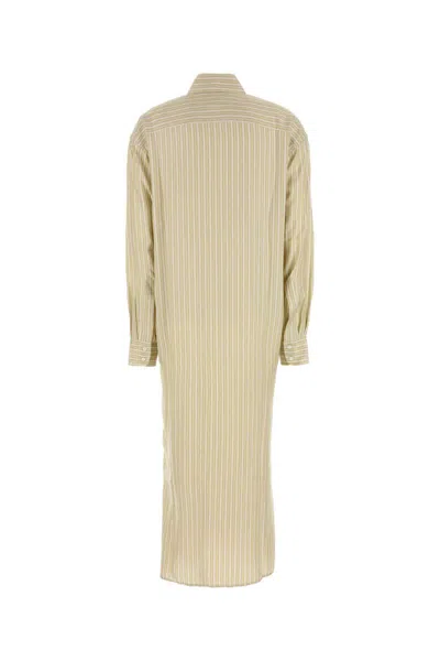 Le Kasha Striped Silk Shirt Dress With Long Sleeves In Brown