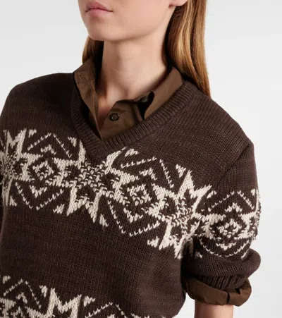 Polo Ralph Lauren Intarisa Cotton And Wool Sweater In Brown