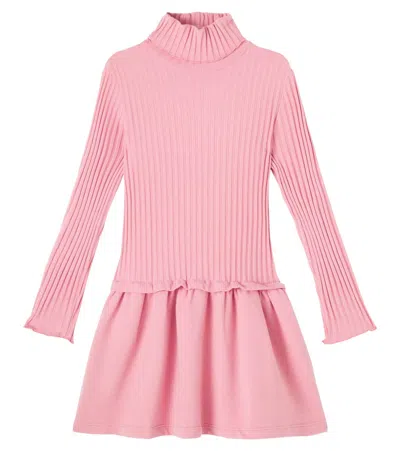 Il Gufo Gathered Cotton-blend Dress In Pink