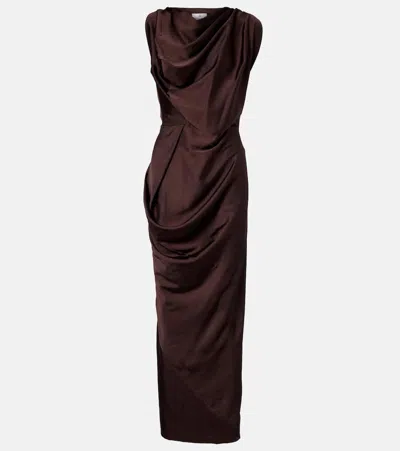 Vivienne Westwood Long Fond Draped-veck Maxi Dress In Brown