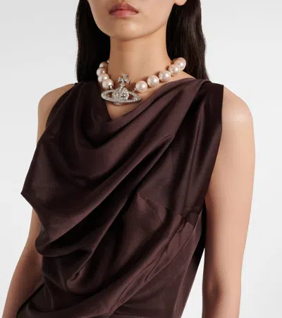 Vivienne Westwood Long Fond Draped-veck Maxi Dress In Brown