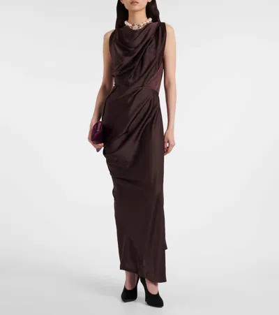 Vivienne Westwood Long Fond Draped-veck Maxi Dress In Brown