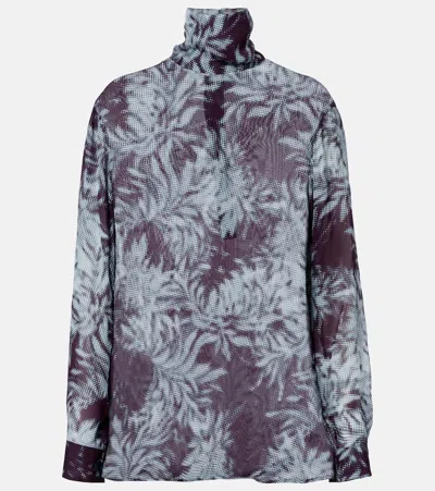 Dries Van Noten Printed Sheer Chiffon Turtleneck Top In Multi