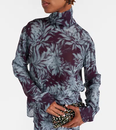 Dries Van Noten Printed Sheer Chiffon Turtleneck Top In Multi