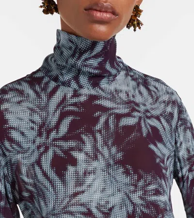 Dries Van Noten Printed Sheer Chiffon Turtleneck Top In Multi