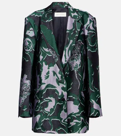 Dries Van Noten Bastis Abstract Floral Jacquard Single Breasted Crepe Blazer In Multi