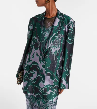 Dries Van Noten Bastis Abstract Floral Jacquard Single Breasted Crepe Blazer In Multi
