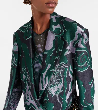 Dries Van Noten Bastis Abstract Floral Jacquard Single Breasted Crepe Blazer In Multi