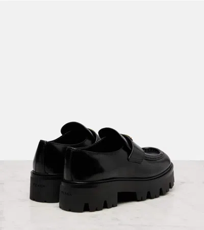 Prada Platform Leather Triangle Logo Loafers In Black