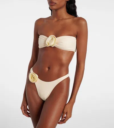 Same Rosette Floral-appliqué Bandeau Bikini Top In Neutral