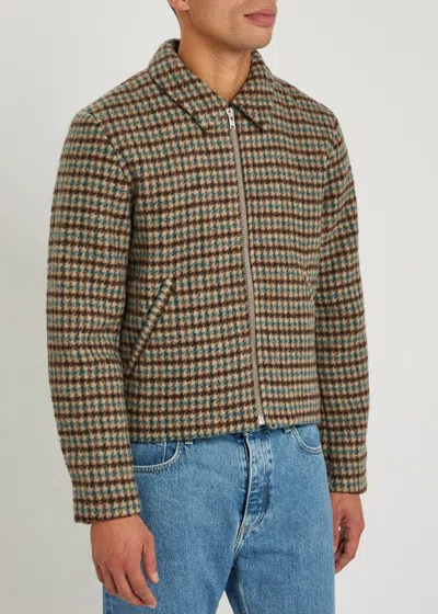 Won Hundred Dutton Houndstooth Brushed Wool-blend Jacket In Neutral
