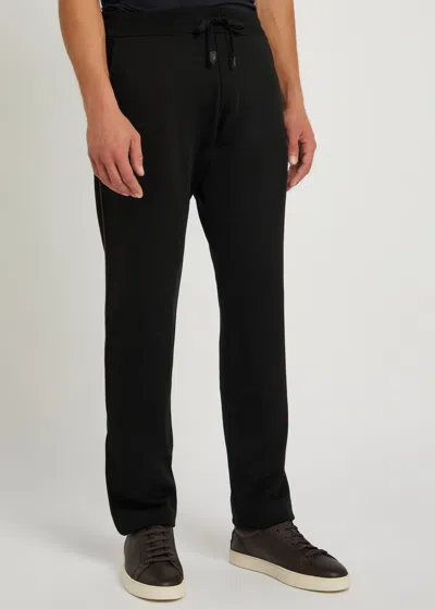 Canali Pipe-trimmed Straight-leg Wool Track Pants In Black