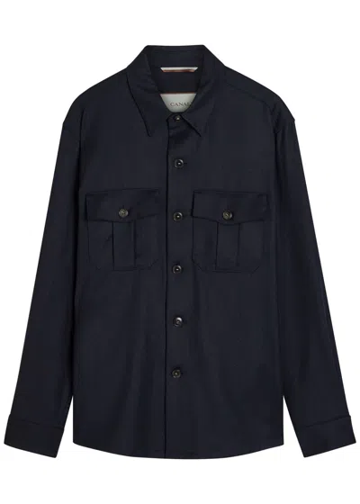 Canali Blue Lyocell Pocket Overshirt