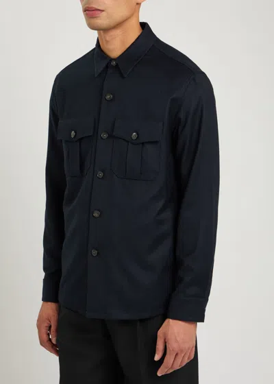 Canali Blue Lyocell Pocket Overshirt