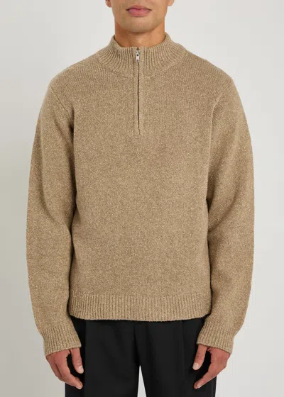 Won Hundred Viaan Half-zip Wool And Silk-blend Jumper In Brown