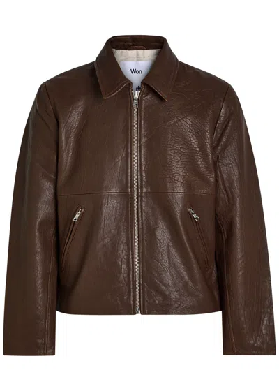 Won Hundred Dutton Textured Leather Jacket In Brown