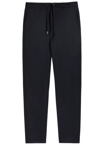 Canali Drawstring Slim Straight-leg Wool Trousers In Black