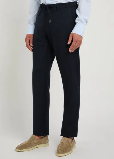 Canali Drawstring Slim Straight-leg Wool Trousers In Black