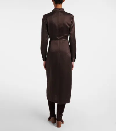 Gabriela Hearst Josef Draped Textured Silk Long-sleeve Midi Dress With Belt In Brown