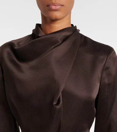 Gabriela Hearst Josef Draped Textured Silk Long-sleeve Midi Dress With Belt In Brown