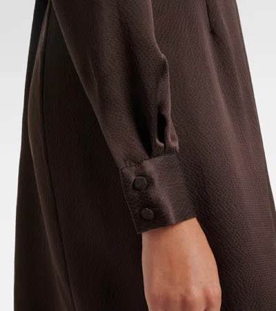 Gabriela Hearst Josef Draped Textured Silk Long-sleeve Midi Dress With Belt In Brown