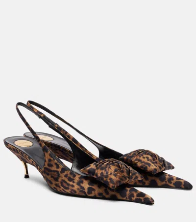 Saint Laurent Dakota Rose Leopard Satin Slingback Pumps In Brown