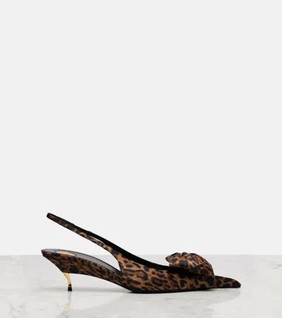 Saint Laurent Dakota Rose Leopard Satin Slingback Pumps In Brown