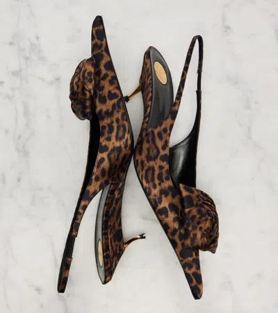 Saint Laurent Dakota Rose Leopard Satin Slingback Pumps In Brown
