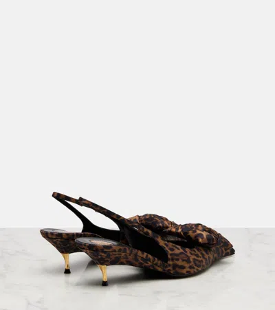 Saint Laurent Dakota Rose Leopard Satin Slingback Pumps In Brown