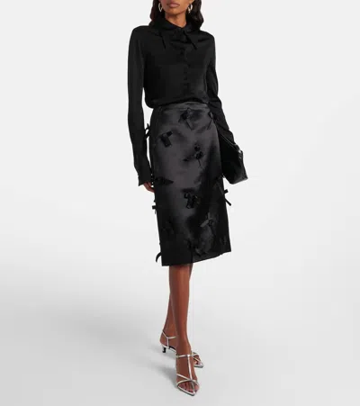 蝴蝶结细节缎布中长半身裙