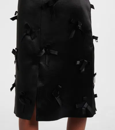 蝴蝶结细节缎布中长半身裙