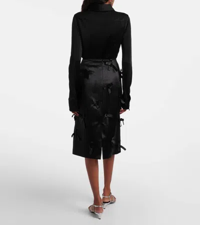 蝴蝶结细节缎布中长半身裙